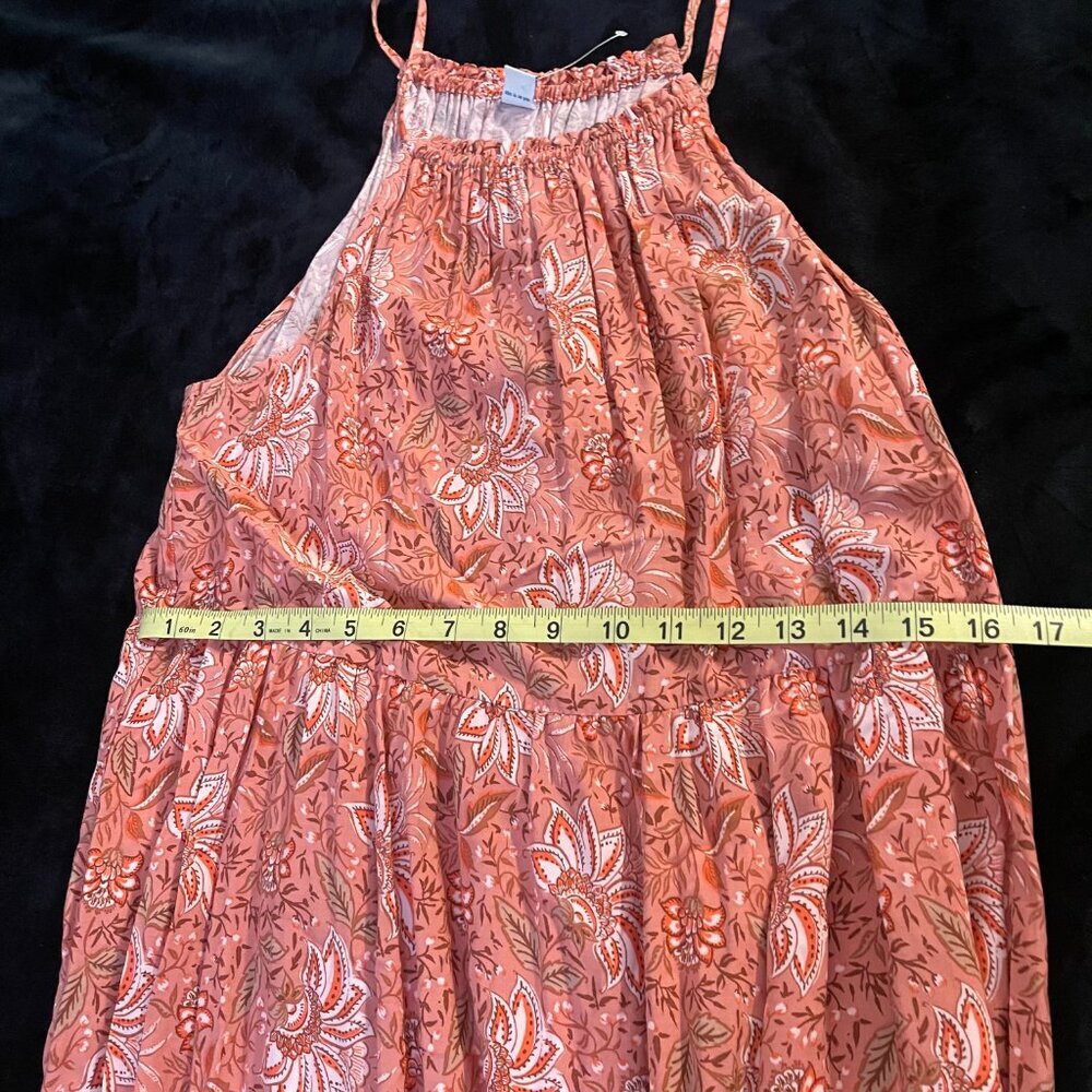 Old Navy Boho Floral Maxi Dress M Coral Flowy Beach Vacation - Picture 5 of 8